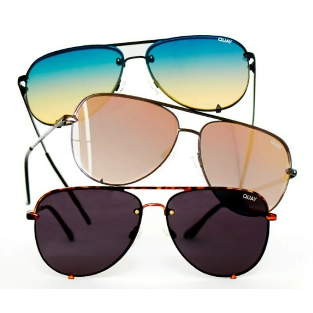 QUAY // ltd ed high key tortoise detail rimless black smoke lens aviators